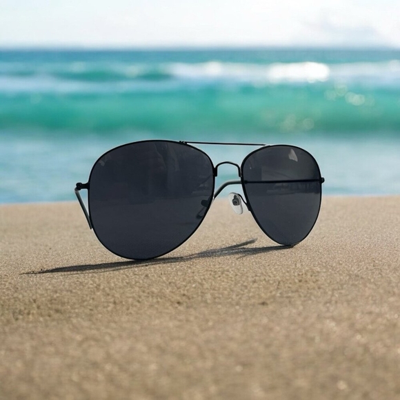 AVIATOR Sunglasses Black Metallic Frame Black Smoke Lens Polarized Sunglasses - Picture 1 of 6